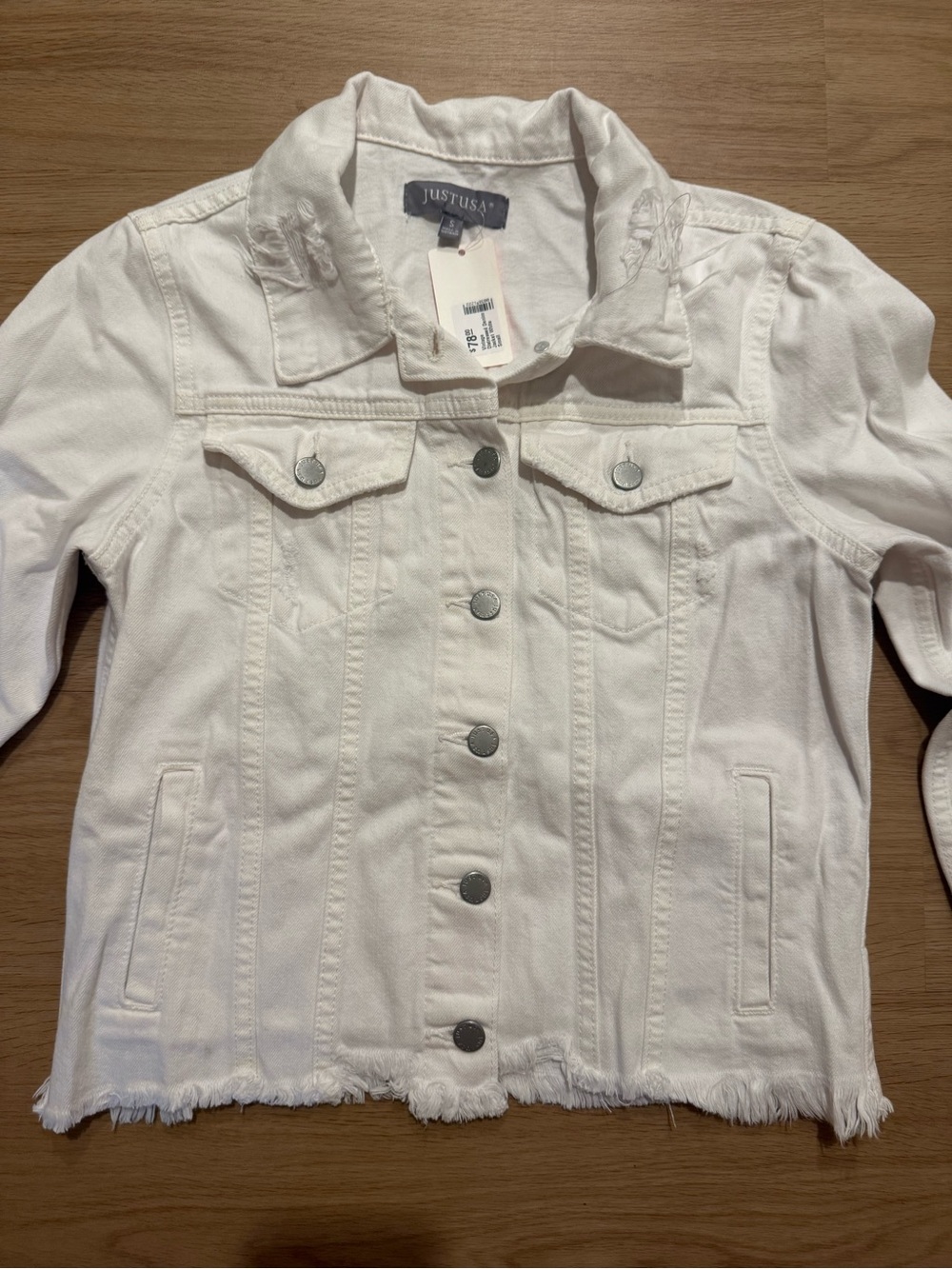 NWT Just USA Distressed Hem Denim Jacket Size Small